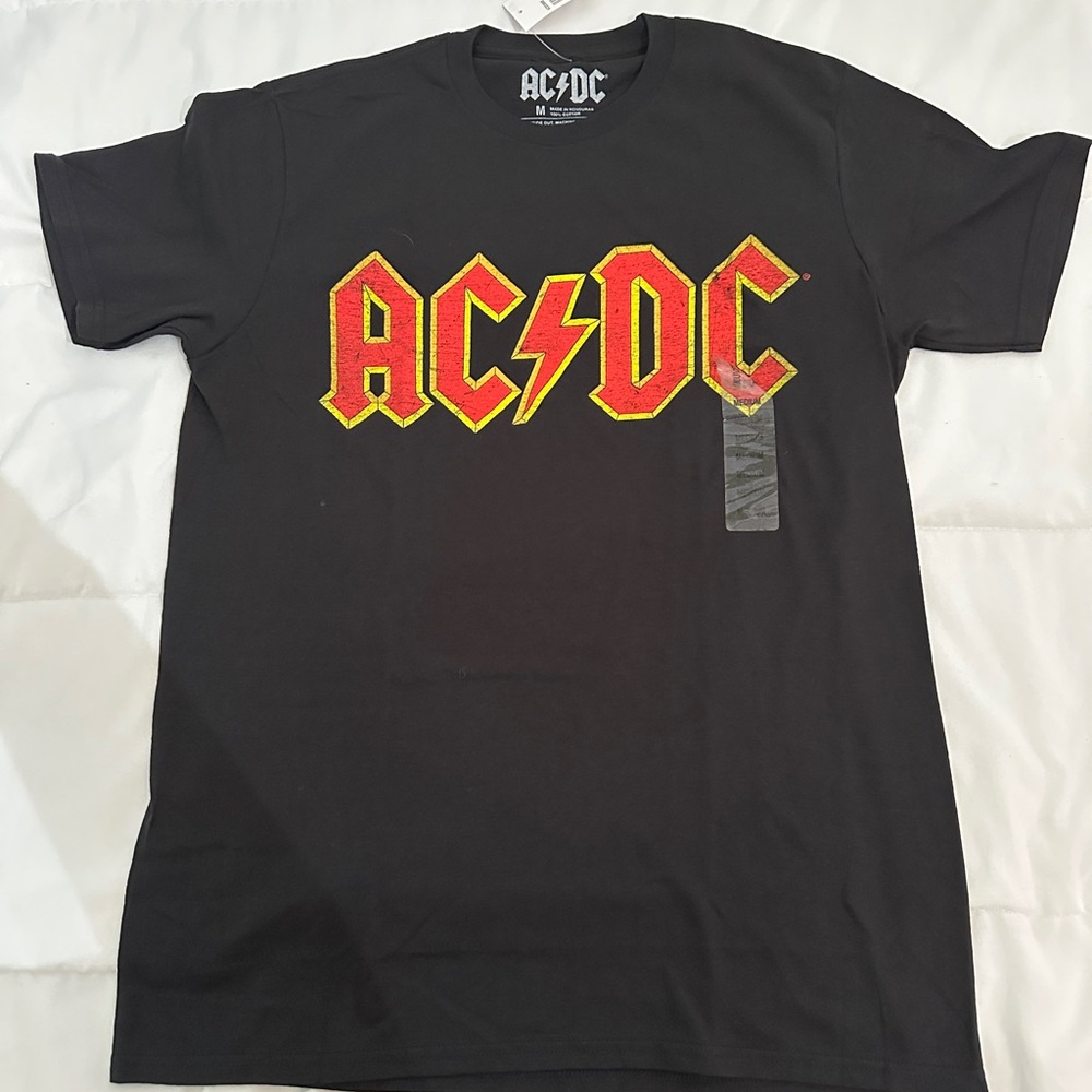 AC/DC Black Tee with Bold Red and Yellow Logo